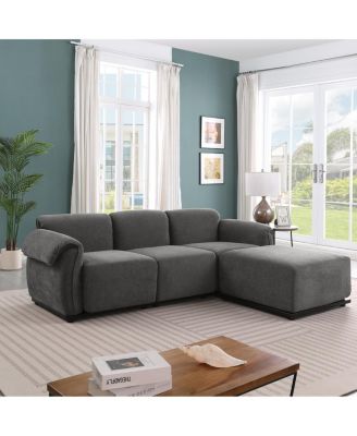 Fashionable grey chenille modular sofa with iron frame, 93" L