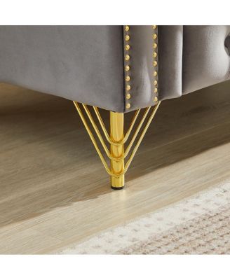  Velvet Chesterfield Sofa with Copper Studs & Tufted Buttons, Metal Legs