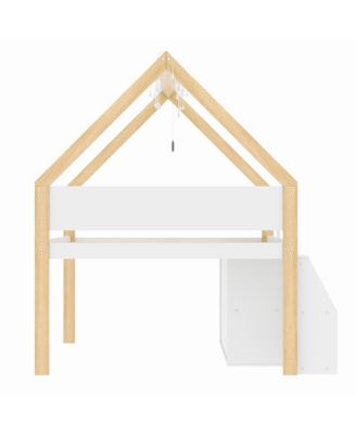 loft bed with Step Staircase, Shelving, Cabinets & LED lights