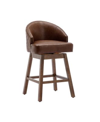 Streamdale Rotating Bar Chair, Counter Height Leather Stool with Wood Legs