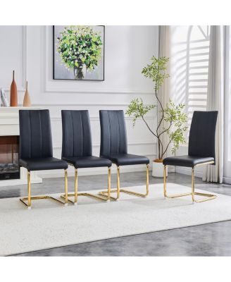 Streamdale 2-Pack Black PU Upholstered Dining Chairs with Gold Legs