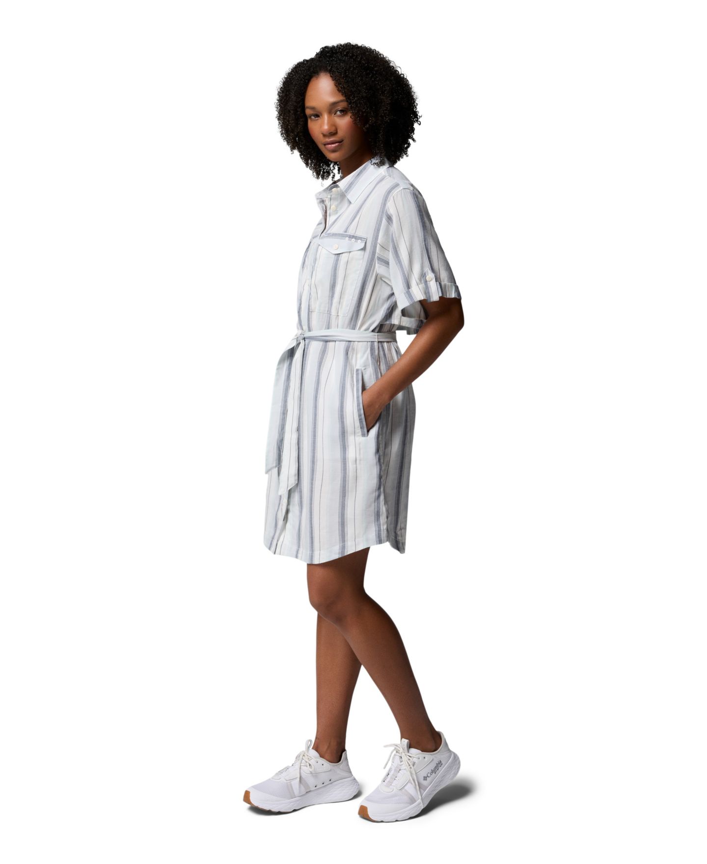 Женское платье Columbia Striped Short-Sleeve Shirt Dress, цвет: Серый / В полоску — фото 3