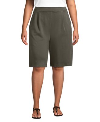 Plus Size Sport Knit High Rise Pleated 12" Bermuda Shorts