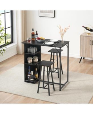 Small Bar Table and Chairs Set for 2 3-Piece Bar Table Set with 3 Tier Storage Shelves Space Saving Table for Small Apartment Dining Room