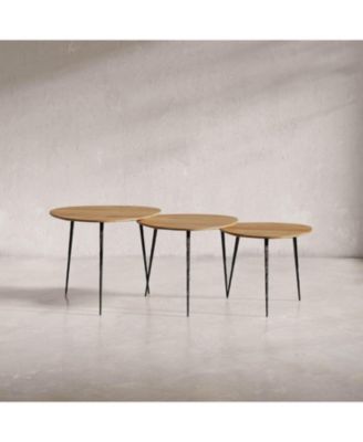 Reeves Abstract Contemporary Solid Acacia Wood Nesting End Tables (Set of 3