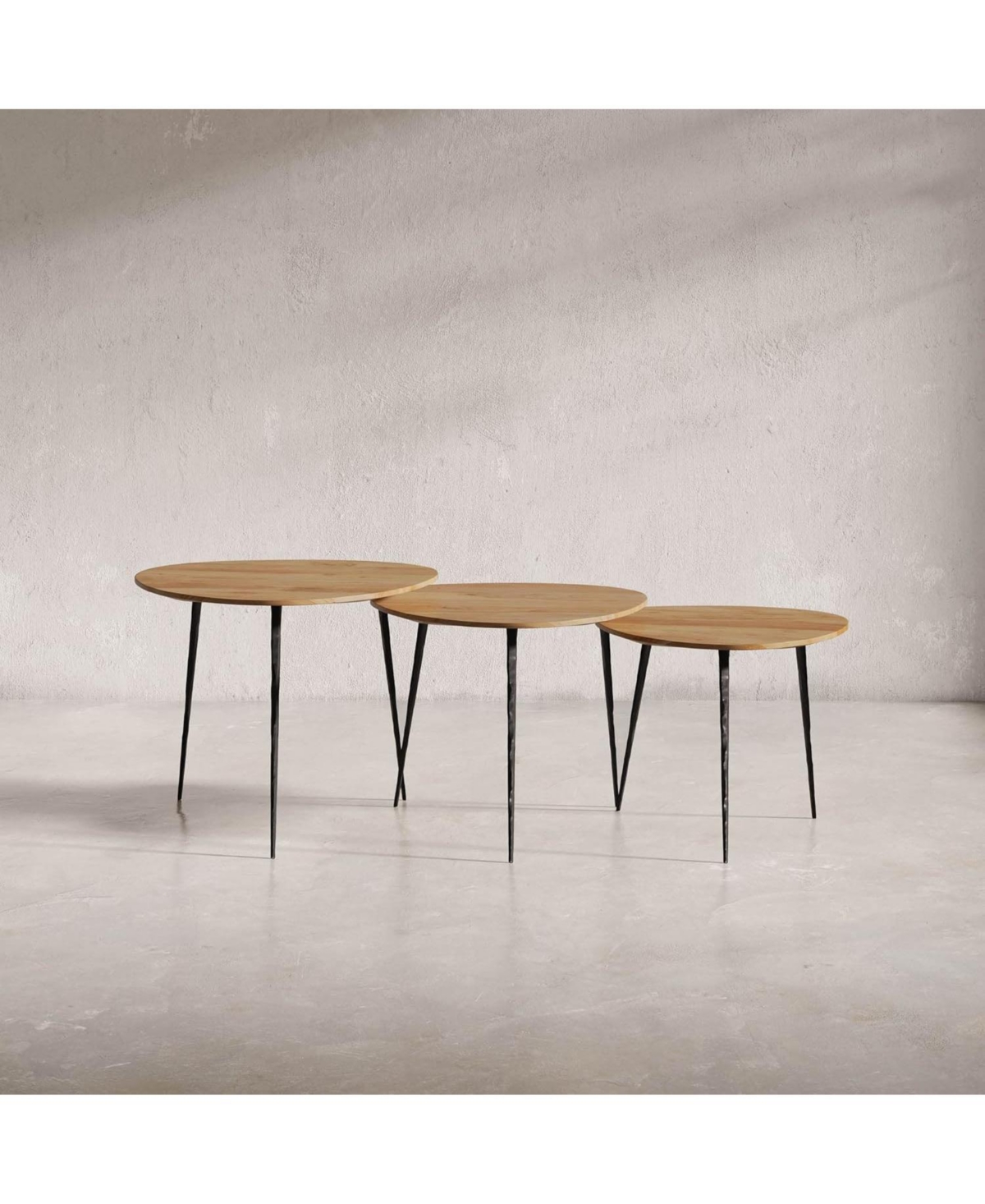 Jofran Reeves Abstract Contemporary Solid Acacia Wood Nesting End Tables (Set of 3