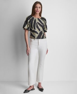 Women's Printed Scoop-Neck Short-Puff-Sleeve Top