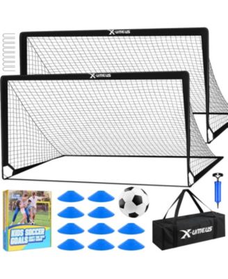 Set of 2 Kids 6x4ft Soccer Goals with Ball, Cones & Pop-Up Nets – Backyard Training Equipment for Ages 3-12, Outdoor Sports Gifts
