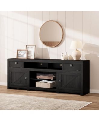 Farmhouse TV Stand for 75/80 Inch TVs, 70.1" Entertainment Center with 4 Drawers & 3 Open Shelves, 95.5 LBS