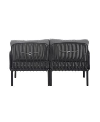 3 Piece Modern Outdoor Patio Sectional Conversation Set with Square Coffee Table Waterproof Thick Cushions Black Dark Gray for Porch Balcony