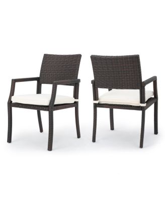 Set of 2 Outdoor Wicker Dining Chairs Water Resistant Cushioned Seats Lightweight Durable for Patio Hosting