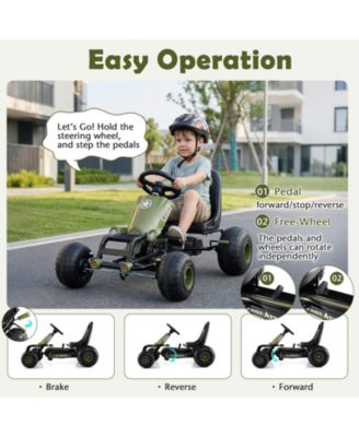 Kids Pedal Go Kart with Steering Wheel and Gear Shifter and Handbrake
