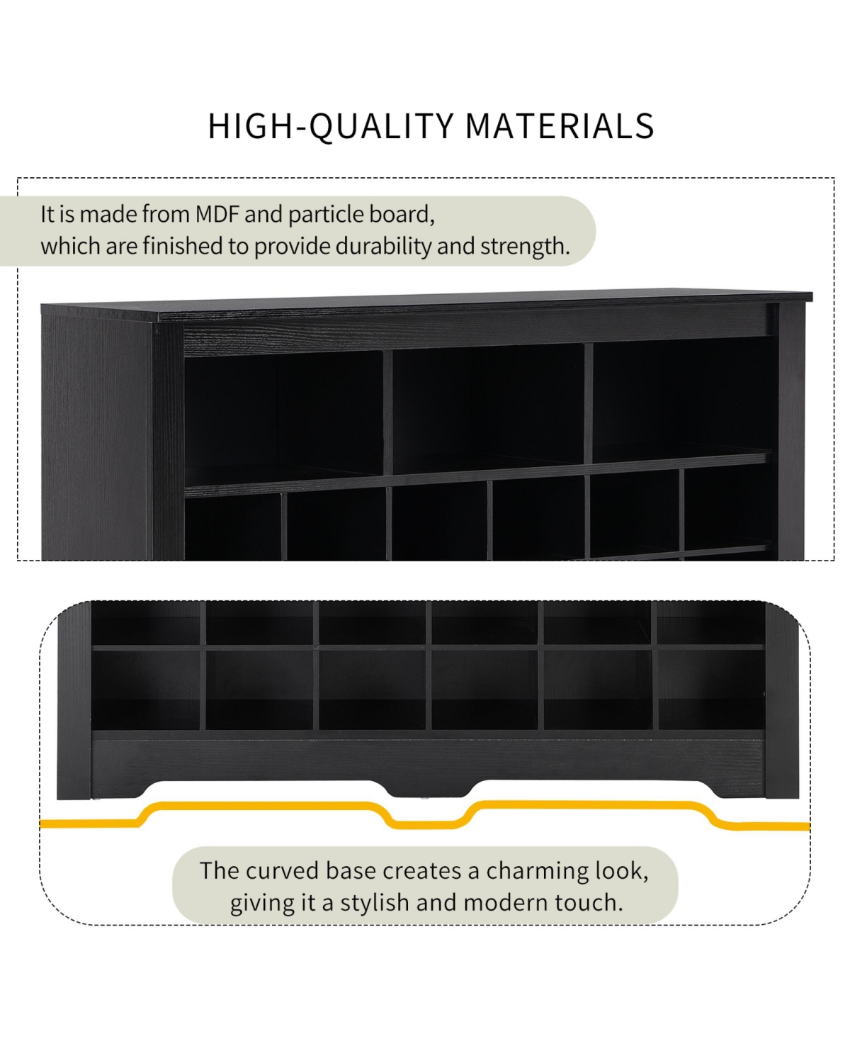 Rainsken Sleek Design 24 Shoe Cubby Console, 5-Tier Storage Cabinet with Curved Base, Freestanding Shoe Organizer for Hallway