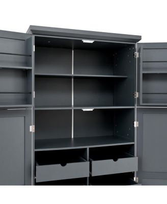 Freestanding Kitchen Pantry Cabinet, 4 Doors, 8 Trays