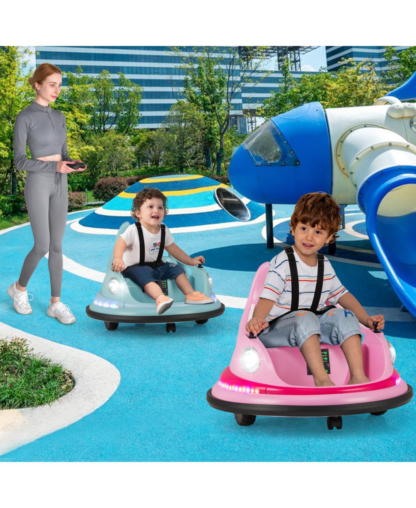 Детская игрушка Mecale 12V Spinning Bumper Car with Remote Control Ride-On, 26.5"L x 25.5"W x 19"H, 3–8 лет, цвет: Синий — фото 2