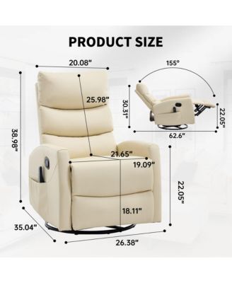 Manual Recliner Chair with Heat & Massage for Living Room, Faux Leather - Rocker Swivel Chair.