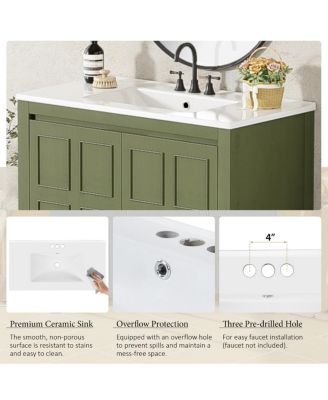 36" Retro Bathroom Vanity with Ceramic Sink, Solid Wood Frame and Soft Close Doors, Spacious Storage Cabinet for Modern Bathrooms.