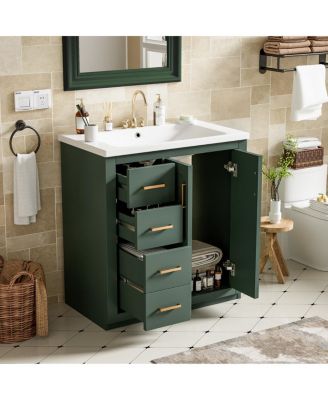 30" Freestanding Bathroom Vanity with Ceramic Sink, 3 Drawers & Soft Closing Doors, Modern Storage Cabinet