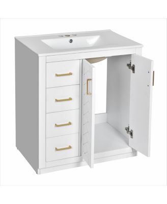 30" Freestanding Bathroom Vanity with Ceramic Sink, 3 Drawers & Soft Closing Doors, Modern Storage Cabinet