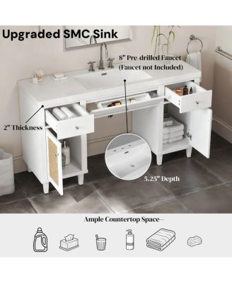 60" Wheelchair Accessible Bathroom Vanity with SMC Sink, Modern Storage Cabinet with Soft Close Drawers & Pine Legs