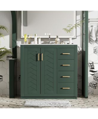 36" Bathroom Vanity with Ceramic Sink, Modern Solid Wood Cabinet & Ample Storage Drawers for Small Spaces