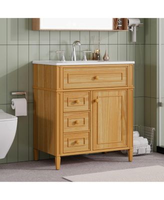 30"  Freestanding Bathroom Vanity with Sink & Soft Close Flip Drawer, Solid Wood & MDF Storage for Modern Bathrooms
