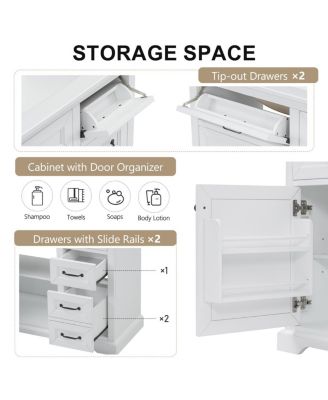 36" Bathroom Vanity with Ceramic Sink, Classic Modern Rubber Wood Cabinet & Ample Drawer Storage for Small Spaces
