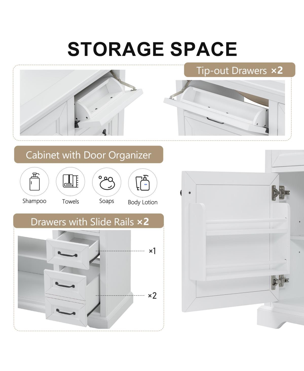 Sillysis 36" Bathroom Vanity with Ceramic Sink, Classic Modern Rubber Wood Cabinet & Ample Drawer Storage for Small Spaces