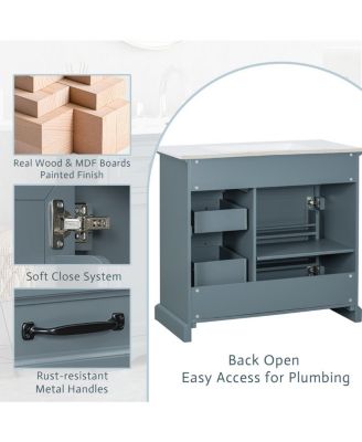 36" Bathroom Vanity with Ceramic Sink, Classic Modern Rubber Wood Cabinet & Ample Drawer Storage for Small Spaces