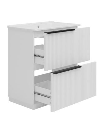30" Modern Fluted Bathroom Vanity Cabinet with Ceramic Sink, Soft Close Drawers & Storage for Small Bathrooms