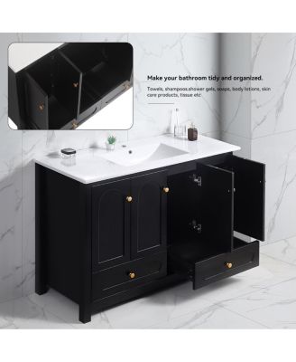 48" Bathroom Vanity with Integrated Ceramic Sink, MDF Cabinet & Soft-Close Doors, Transitional Modern Storage for Elegant Decor