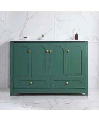 48" Bathroom Vanity with Integrated Ceramic Sink, MDF Cabinet & Soft-Close Doors, Transitional Modern Storage for Elegant Decor