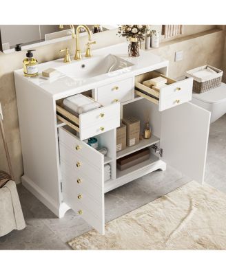 36"  Bathroom Vanity with Ceramic Sink, Solid Wood Cabinet, 2 Drawers 2 Doors Soft Close Storage for Small Bathrooms
