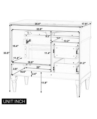 36" Bathroom Vanity with Sink, Solid Wood Cabinet with Flip Drawer and Adjustable Shelf, Freestanding Modern Storage