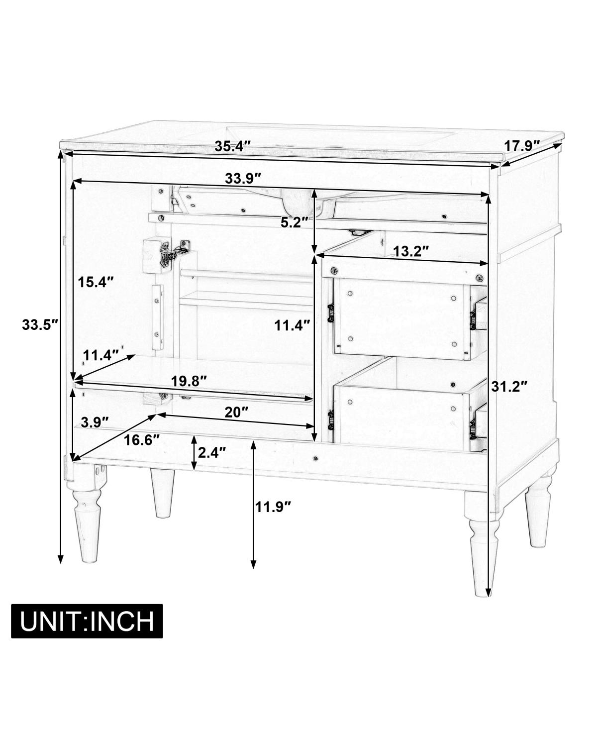 Sillysis 36" Bathroom Vanity with Sink, Solid Wood Cabinet Flip Drawer and Adjustable Shelf, Freestanding Modern Storage
