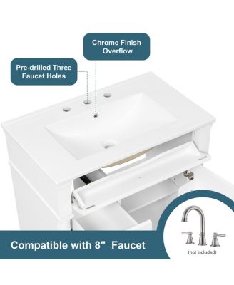 30" Bathroom Vanity with Ceramic Sink, Modern  Solid Wood Freestanding Bathroom Cabinet for Small Spaces