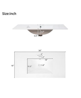 36" Modern Bathroom Vanity with Ceramic Sink, Solid Wood Frame & Soft Close Drawers for Small Spaces