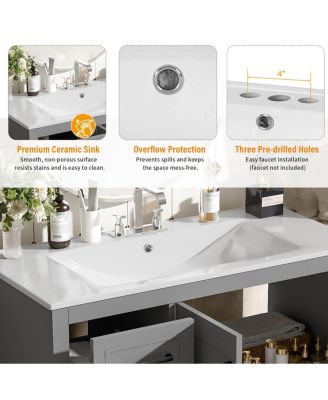 36" Modern Bathroom Vanity with Ceramic Sink, Solid Wood Frame & Soft Close Drawers for Small Spaces