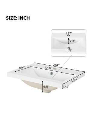 20" Bathroom Vanity with Ceramic Sink, MDF Storage Cabinet, Adjustable Shelf and Toilet Paper Holder for Small Bathrooms