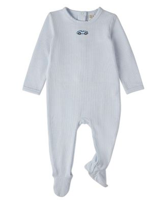 Baby Boys Framed Florals Ribbed Cotton-Blend Embroidered Footie