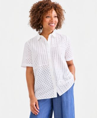 Women's Cotton Eyelet Button-Front Shirt