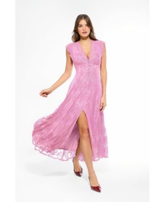 Women's Shapewear Boho Floral Lace Front Slit Maxi Dress