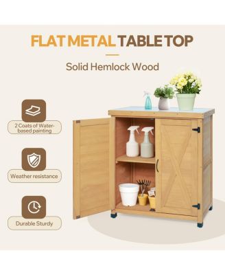  Potting Bench with Storage Cabinet and Metal Table Top