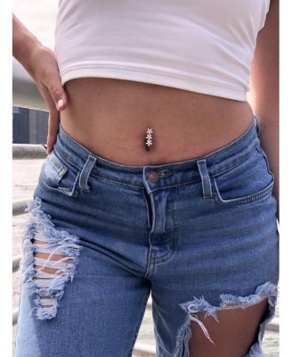 Solid 14k Gold 14g Marquise Flower Cubic Zirconia Top Mount Belly Button Ring Body Piercing Ring