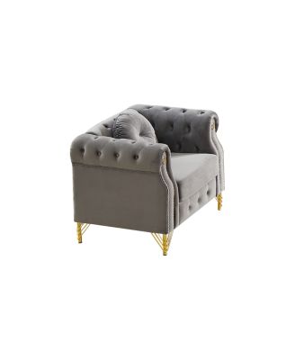  Velvet Chesterfield Sofa with Copper Studs & Tufted Buttons