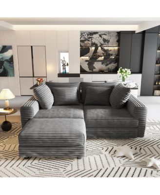 Plush Corduroy 4-Seat Sofa, Modern Comfy Upholstered Cloud Couch