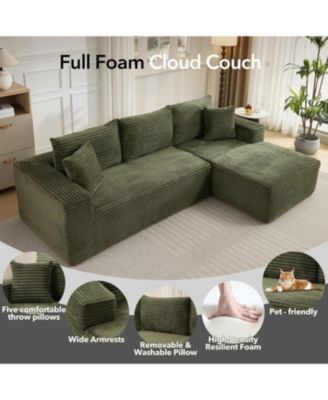 108'' Boneless Sectional Cloud Couches for Living Room L-Shape Corduroy Cloud Sectional Couch with Chaise Modern Modular Sectional Sofa
