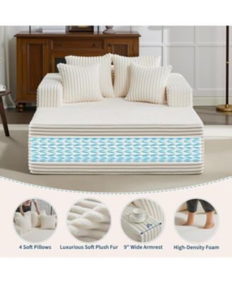 Oversized Chaise Lounge Chair 54 61" Indoor Corduroy Cloud Boneless Single Couch Sofa with 4 Pillows Armrests & Deep Seat No Assembly Comfy