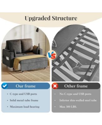 3 in 1 Pull Out Couch, 56 Inch Convertible Sleeper Sofa Bed, Loveseat Sofa Couch with Cup Holders, Modern Loveseat for Living Room