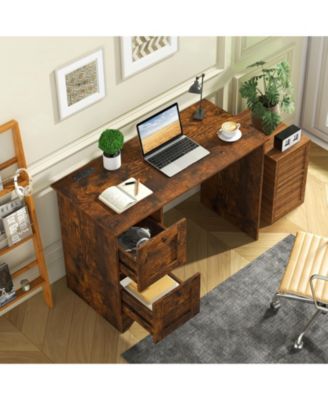 Wood Computer Desk Workstation with 2 Drawers for Home Office